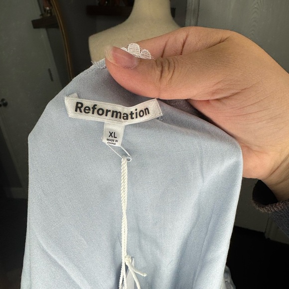 Reformation Blue Striped Lace Trim Blouse - Picture 5 of 6